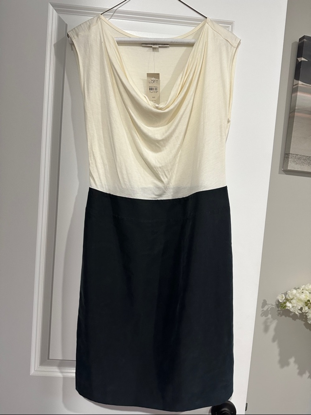 LOFT Cream and Black Petite Dress